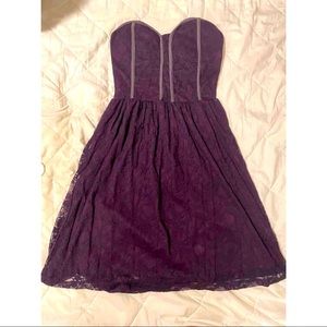 Purple strapless lace dress